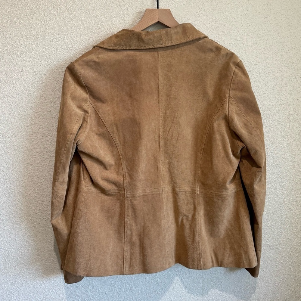 VTG 90s Alan Women's Tan Suede Leather Jacket Blazer Pockets Lined Academia - Picture 6 of 9
